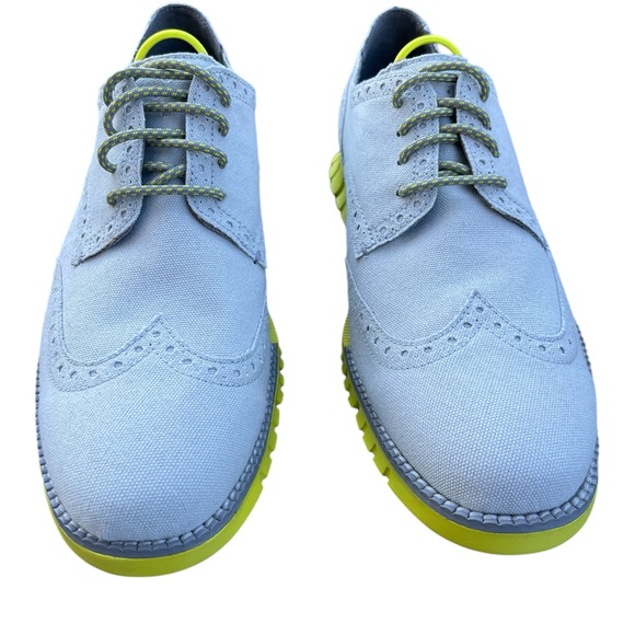 Cole Haan’s Men’s ZEROGRAND Wingtip Oxford Canvas Shoes Size 8 Grey Neon Yellow - Picture 7 of 11